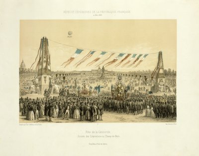 Fête de la Concorde, Arrival of Corporations, Champ-de-Mars, Paris, 1848 by Michel C. and Gaildrau, Jules Fichot